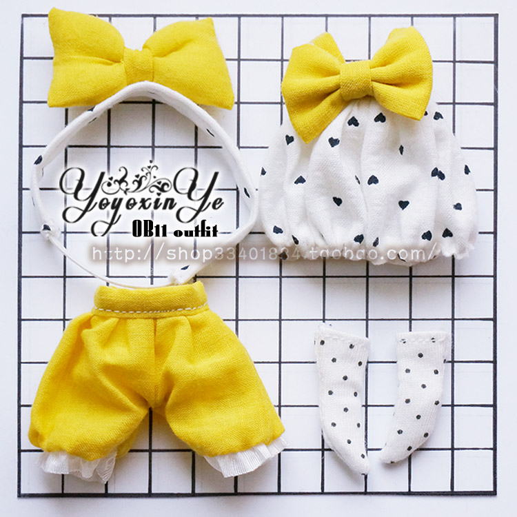Yellow Dot Heart (Hair Band + Skirt + Bloomers + Socks)long Xin leaf OB11 Plastid bjd  summer autumn suit 618 Great promotion GSC clay Various 12 branch BJD Meijie pig