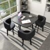 Black square table+black leather chair 4 chair 4 chair
