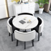 Imitation of marble round+black and white leather chair 4 chair imitation marble round+black and white leather chair one table 4 chair