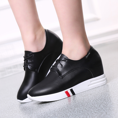 内增高单鞋女春秋韩版百搭系带低帮厚底运动休闲鞋33小码41大码42