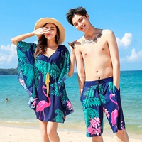 Cặp đôi đồ bơi phù hợp với bikini ba mảnh áo tắm nữ bảo thủ che bụng đi biển mùa xuân nóng bỏng áo tắm - Vài đồ bơi 	đồ đôi đi biển màu xanh