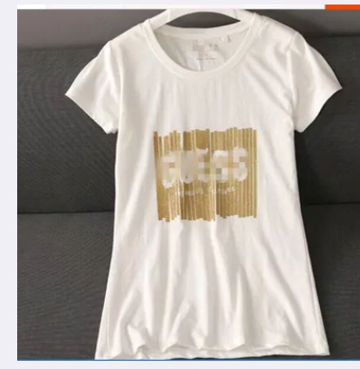 Whiteforeign trade original single new pattern Simplicity European style gilding decorate Crew neck Self cultivation Show thin jacket Short sleeve Women's wear T-shirt