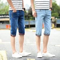 Mùa hè của nam giới Hàn Quốc phiên bản của quần short denim mỏng nam thẳng phần mỏng bảy điểm jeans stretch casual 7 quần quan ao nam