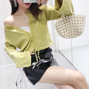 Hàn Quốc phiên bản của rắn màu Slim áo sơ mi nữ 2018 mùa hè mới cao đẳng gió dài tay áo đơn ngực hoang dã knit cardigan