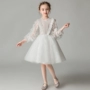 Đầm công chúa váy bé gái nước ngoài cao cấp catwalk fluffy bé gái dài tay áo sinh nhật hoa trắng - Váy trẻ em váy trẻ em hàn quốc