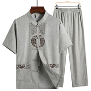 Bộ đồ ngắn tay ông nội nam retro phù hợp với trang phục dân tộc trung niên mùa hè kiên cường rồng lanh 70 tuổi Hanfu - Trang phục dân tộc