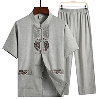 Bộ đồ ngắn tay ông nội nam retro phù hợp với trang phục dân tộc trung niên mùa hè kiên cường rồng lanh 70 tuổi Hanfu - Trang phục dân tộc shop quần áo nam