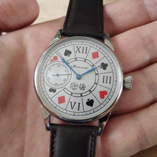 Часы 乌克兰手表苏联库存闪电扑克牌表复古手动机械玻璃透底牛皮表带