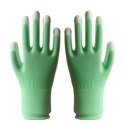 Зеленые нейлоновые полиуретановые износостойкие нескользящие рабочие ультратонкие тонкие дышащие перчатки, оптовые продажи