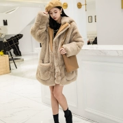 21-carat Lilyba với cùng một chiếc áo khoác Liu Jiayin lạc đà lông trùm đầu loose fur coat nữ phần dài