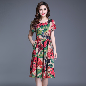 Phụ nữ trung niên mùa hè mẹ bông váy ngắn- tay lớn kích thước trung niên bốn mươi tuổi người phụ nữ mùa hè ăn mặc