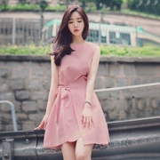 Xuân 2018 thời trang mới thời trang mới của phụ nữ Hàn Quốc váy vest cotton và váy lanh mùa hè retro một từ váy - A-Line Váy