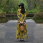 [蝉 羽] Suxin tự chế phong cách dân gian ăn mặc nữ mùa thu retro khóa dài tay áo lỏng lẻo in váy đầm 2 dây suông dài