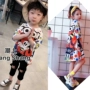 Quần lưới bé gái màu đỏ khô nhanh băng lưới dài áo thun trẻ em hoạt hình lỏng lẻo phiên bản tiếng Hàn của áo sơ mi graffiti của bé trai - Trang phục dành cho cha mẹ và con áo đồng phục gia đình