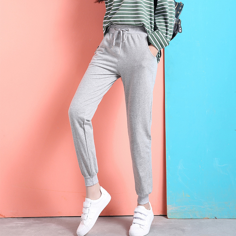 Pure Grey (High Quality Version Without Pilling)ins Sports pants Women's trousers easy Show thin Spring and summer 2021 new pattern Korean version Internet celebrity Haren pants Tie one's feet leisure time sweatpants