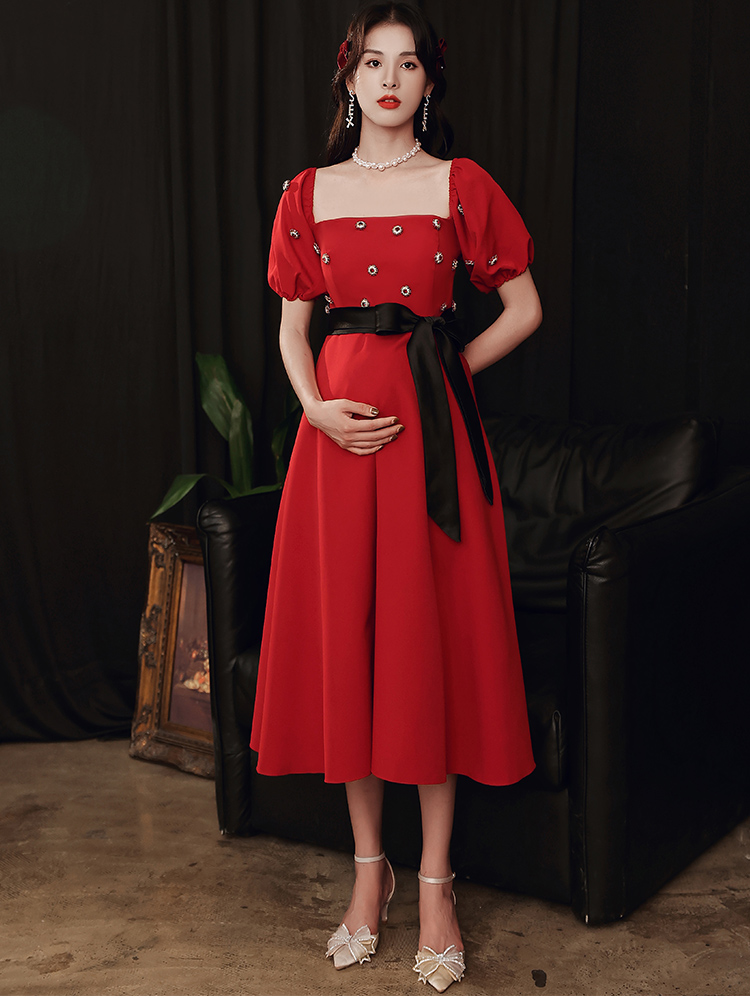 Winter red evening dress for pregnant, 2020, suitable for teen, high waist, plus size