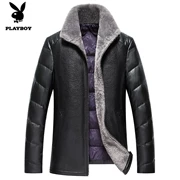 Playboy new leather down jacket nam Hained leather leather men lông cừu áo khoác nam