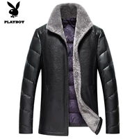 Playboy new leather down jacket nam Hained leather leather men lông cừu áo khoác nam áo khoác nỉ nam