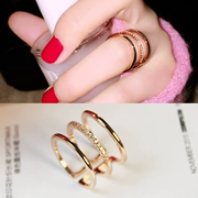 Nhẫn kim cương 3 lớp đơn giản và đa năng Phiên bản Hàn Quốc của nhẫn nữ Hàn Quốc thời trang nữ cường điệu nhẫn ngón trỏ