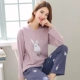 Đồ ngủ hợp thời trang nữ mùa xuân và mùa thu cotton dài tay phù hợp với phim hoạt hình Hàn Quốc tươi mùa thu và mùa đông dễ thương - Cặp đôi