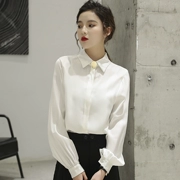 Xuân 2019 phiên bản mới của Hàn Quốc của ve áo lồng đèn màu rắn thời trang áo sơ mi hoang dã nữ khí chất áo dài tay nữ - Áo sơ mi dài tay