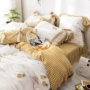 Đơn giản đôi gạc nude ngủ bông bốn mảnh thêu hoa dứa bông nhỏ tươi thoáng khí giường - Bộ đồ giường bốn mảnh bộ ga gối