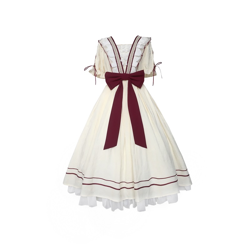 BOW BELT & Pre Sale【 Dream mirror · to encounter op 】 with puji Original design High waist Color contrast Retro grace Dress Lo summer