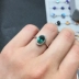 Nhẫn rò rỉ tự nhiên màu xanh lá cây Topaz 925 Bạc khảm nhẫn pha lê xanh mặt - Nhẫn Nhẫn