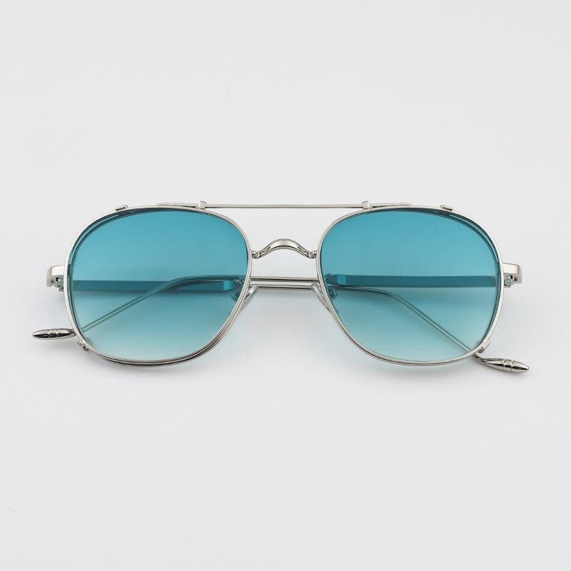 Silver Frame Gradient BlueKris Same Sun glasses male Metal Retro myopia Sunglasses female tide Street shot Polarized light Clip double-deck Internet celebrity