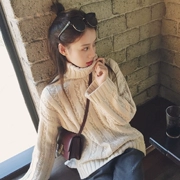Áo len gió nữ mùa thu mới phiên bản Hàn Quốc của chic lỏng hoang dã cao cổ áo thun sinh viên retro đan áo khoác nữ