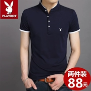 Playboy Mùa Hè Nam Ngắn Tay Áo Đứng Cổ Áo T-Shirt Cotton Polo Áo Sơ Mi Hàn Quốc Slim Thanh Niên Nam Nửa Tay Áo Thủy Triều