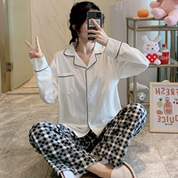 Осенняя демисезонная пижама, хлопковый тонкий комплект, в корейском стиле, длинный рукав, популярно в интернете
