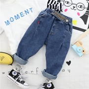 Quần áo trẻ em Hàn Quốc chữ thêu eo bé trai giản dị căng quần jeans trẻ em hoang dã đơn giản quần thủy triều - Quần jean