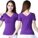 Сиреневая футболка, V-образный вырез, короткий рукав