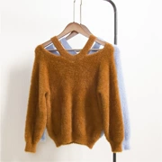 Thời trang chất lượng cao lỏng lẻo phiên bản mới của Hàn Quốc áo len mohair lệch vai nữ mùa thu và mùa đông đan len - Áo len thể thao / dòng may