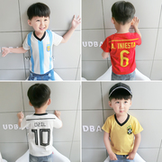 Nam bé mùa hè T-Shirt 2018 new World Cup bóng đá mặc trẻ em thoáng khí đáy áo bé áo khoác thủy triều