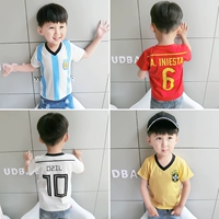 Nam bé mùa hè T-Shirt 2018 new World Cup bóng đá mặc trẻ em thoáng khí đáy áo bé áo khoác thủy triều áo phông điệu cho bé gái