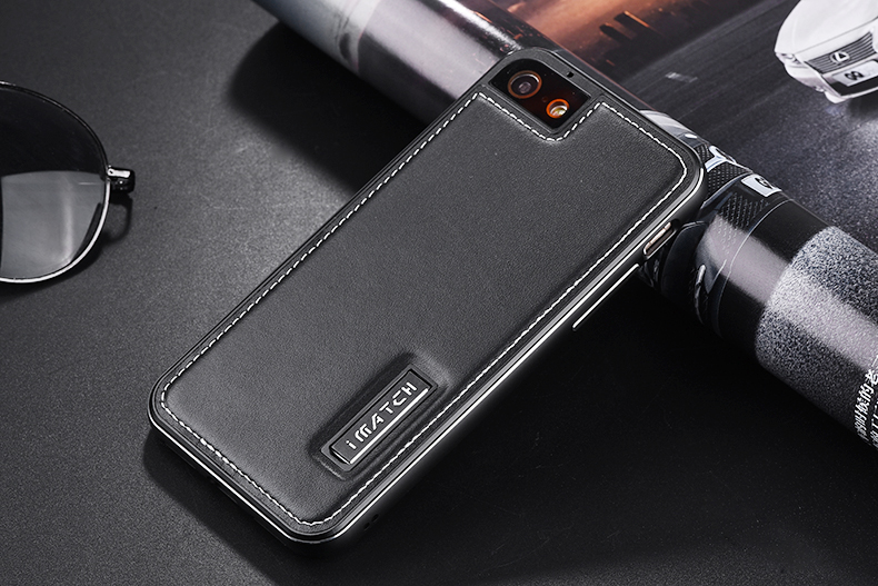 iMatch Luxury Aluminum Metal Bumper Premium Genuine Leather Back Cover Case for Apple iPhone 8 Plus & iPhone 8