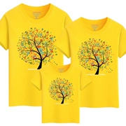 Cha mẹ và con mùa hè ăn mặc t- shirt 2018 mới sóng màu vàng bông đầy đủ gia đình một nửa tay áo gia đình ba thường ngắn tay t- shirt
