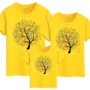 Cha mẹ và con mùa hè ăn mặc t- shirt 2018 mới sóng màu vàng bông đầy đủ gia đình một nửa tay áo gia đình ba thường ngắn tay t- shirt đồng phục gia đình