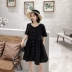◆ Yang Momo ◆ váy đen Hàn Quốc phiên bản của eo cao retro một từ trong váy dài sen lỏng búp bê váy nữ mùa hè A-Line Váy