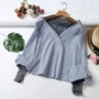 Giả hai mảnh lưới khâu áo sơ mi nữ mùa thu mới áo sơ mi nhỏ lỏng mỏng sọc T-Shirt áo triều 8D071 các kiểu áo sơ mi đẹp