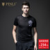 PINLI sản phẩm nam nam thêu áo len ngắn tay T-Shirt thủy triều của nam giới áo sơ mi nửa tay áo S182111235 Hàng dệt kim