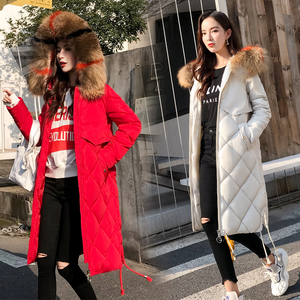 Chống mùa bông phụ nữ mùa đông phần dài dày Hàn Quốc phiên bản của tự trồng lớn lông cổ áo xuống bông pad kích thước lớn bông áo khoác áo khoác thủy triều