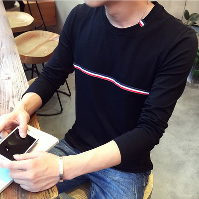 Dài tay T-Shirt nam cổ tròn quần áo nam mùa thu áo sơ mi hàng đầu áo sơ mi thanh niên Hàn Quốc phiên bản của xu hướng của nam giới từ bi Áo phông dài
