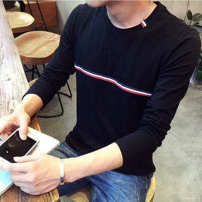 Dài tay T-Shirt nam cổ tròn quần áo nam mùa thu áo sơ mi hàng đầu áo sơ mi thanh niên Hàn Quốc phiên bản của xu hướng của nam giới từ bi áo oversize nam Áo phông dài