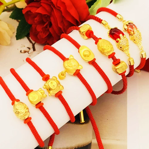 Оберег на день рождения, браслет с одной бусиной, плетеный браслет из красной нити, простой и элегантный дизайн, 3D