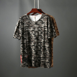 Xu hướng mùa hè mới ngụy trang thêu lỏng XL ngắn tay T-Shirt nam nửa tay áo vòng cổ áo sơ mi 8107 áo thun thể thao nam