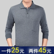 Mùa xuân trung niên nam dài tay t-shirt ve áo bông áo len trung niên cha nạp lỏng từ bi của người đàn ông áo sơ mi phần mỏng
