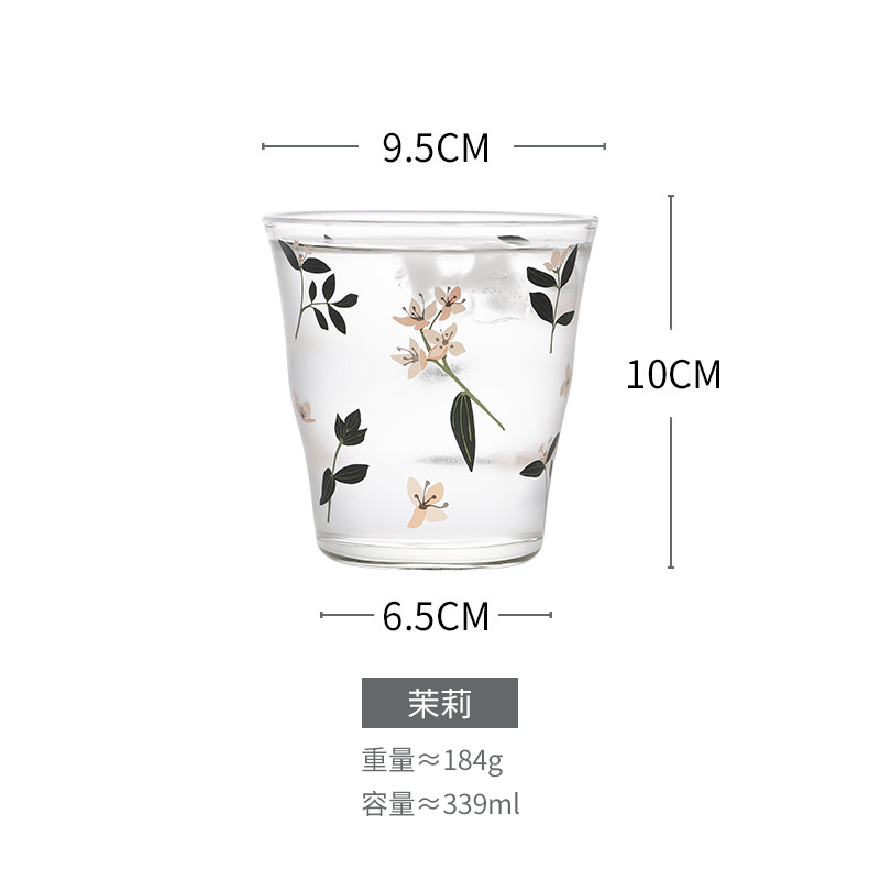 Hand Textured Glass (Jasmine)Painting market Home Furnishing Heat resistant glass Water cup household Daisy teacup Milk tea cup Cold drink cup like a breath of fresh air glass